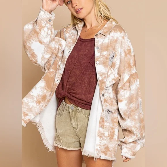 POL Tie Dye Raw Edge Shacket - Picture 3 of 11